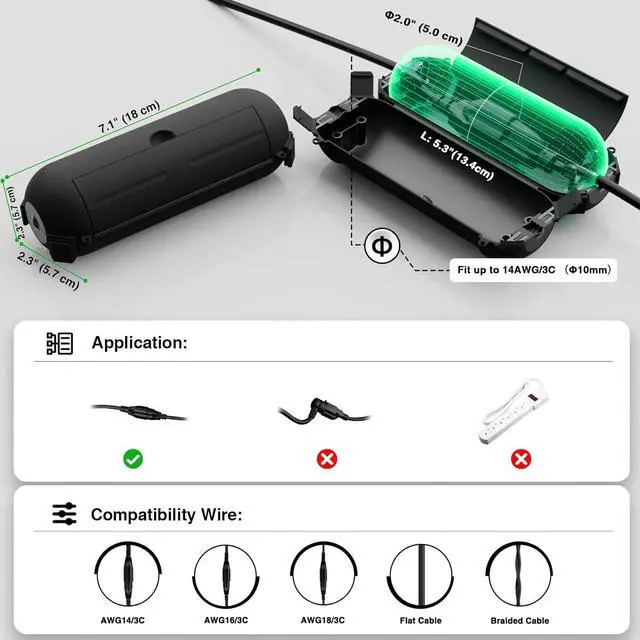 Alt view image 2 of 7 - [9 Pack] Outdoor Extension Cord Safety Cover, IP44 Waterproof Connection Protector, Weatherproof Electrical Box for Outdoor Plug, Outlet, Holiday Light, Halloween and Christmas Decorations, Black