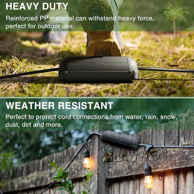 Alt view image 4 of 7 - [9 Pack] Outdoor Extension Cord Safety Cover, IP44 Waterproof Connection Protector, Weatherproof Electrical Box for Outdoor Plug, Outlet, Holiday Light, Halloween and Christmas Decorations, Black
