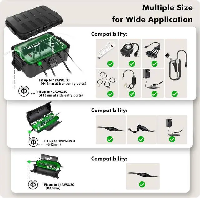 Alt view image 6 of 7 - [9 Pack] Outdoor Extension Cord Safety Cover, IP44 Waterproof Connection Protector, Weatherproof Electrical Box for Outdoor Plug, Outlet, Holiday Light, Halloween and Christmas Decorations, Black