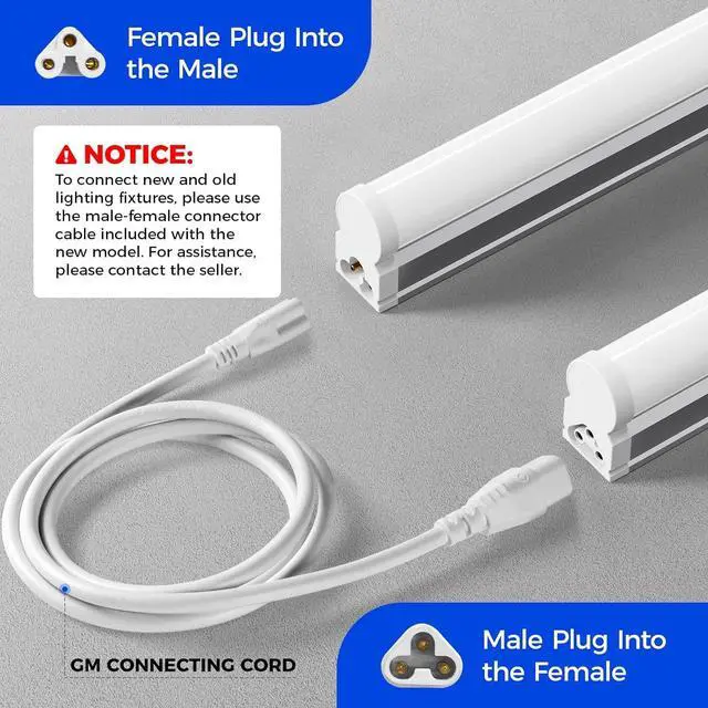 Alt view image 3 of 7 - Barrina (6 Pack LED T5 Integrated Single Fixture, 4FT, 2200lm, 6500K Super Bright White, 20W Utility LED Shop Light, Ceiling and Under Cabinet Light, Corded Electric with ON/Off Switch, ETL Listed