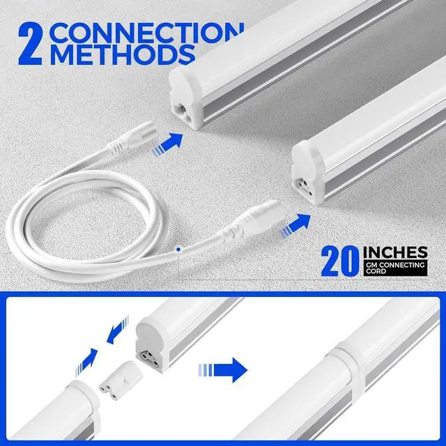 Alt view image 4 of 7 - Barrina (6 Pack LED T5 Integrated Single Fixture, 4FT, 2200lm, 6500K Super Bright White, 20W Utility LED Shop Light, Ceiling and Under Cabinet Light, Corded Electric with ON/Off Switch, ETL Listed