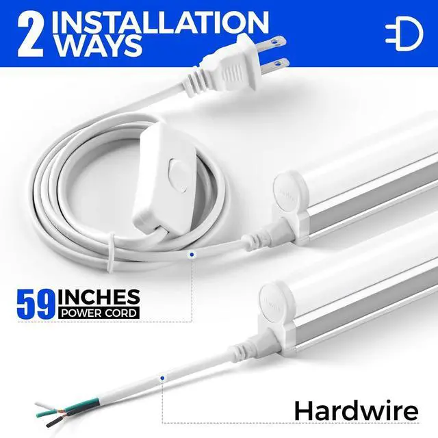 Alt view image 5 of 7 - Barrina (6 Pack LED T5 Integrated Single Fixture, 4FT, 2200lm, 6500K Super Bright White, 20W Utility LED Shop Light, Ceiling and Under Cabinet Light, Corded Electric with ON/Off Switch, ETL Listed