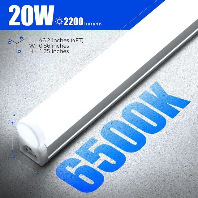 Alt view image 6 of 7 - Barrina (6 Pack LED T5 Integrated Single Fixture, 4FT, 2200lm, 6500K Super Bright White, 20W Utility LED Shop Light, Ceiling and Under Cabinet Light, Corded Electric with ON/Off Switch, ETL Listed