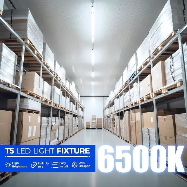 Alt view image 7 of 7 - Barrina (6 Pack LED T5 Integrated Single Fixture, 4FT, 2200lm, 6500K Super Bright White, 20W Utility LED Shop Light, Ceiling and Under Cabinet Light, Corded Electric with ON/Off Switch, ETL Listed