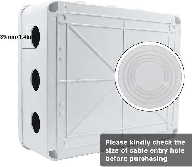 Alt view image 3 of 7 - Sunnyglade ABS Plastic Electrical Junction Box IP65 Waterproof Universal Outlet Box Durable Outdoor Electrical Gang Box White 11.8 x 9.8 x 4.7 inch
