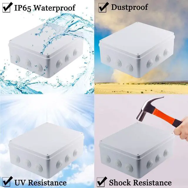Alt view image 6 of 7 - Sunnyglade ABS Plastic Electrical Junction Box IP65 Waterproof Universal Outlet Box Durable Outdoor Electrical Gang Box White 11.8 x 9.8 x 4.7 inch