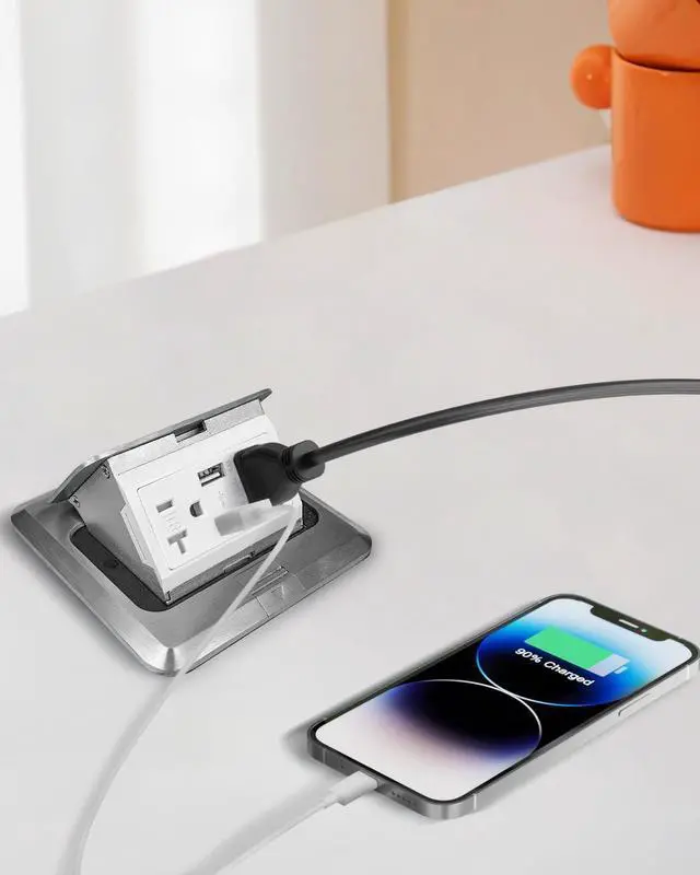 Alt view image 4 of 7 - Pop Up Floor Outlet with Stainless Steel Cover 20amp TR Outlet and USB Chargers Receptacle Box