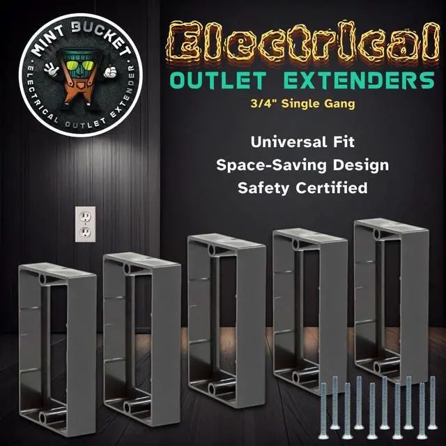 Alt view image 2 of 7 - 3/4" Single Gang Receptacle Outlet Box Extenders UL Listed, Screws (6-32 x 1.25), Electrical Outlet Extender for Electrical Box & Electrical Outlet Switches, Black/Gray (Pack of 5)
