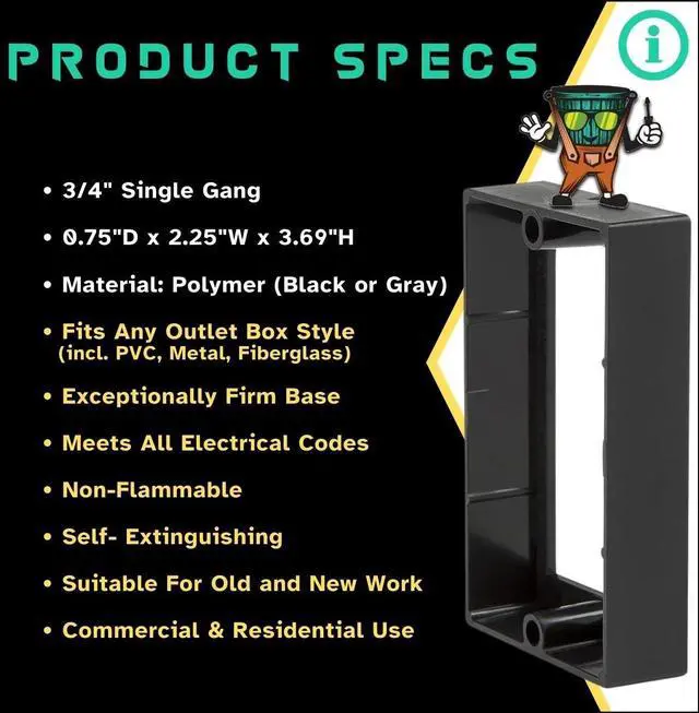 Alt view image 5 of 7 - 3/4" Single Gang Receptacle Outlet Box Extenders UL Listed, Screws (6-32 x 1.25), Electrical Outlet Extender for Electrical Box & Electrical Outlet Switches, Black/Gray (Pack of 5)