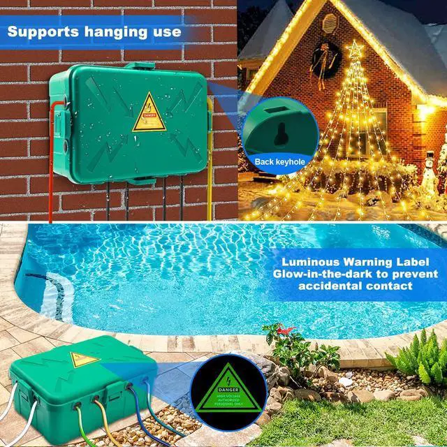 Alt view image 4 of 7 - Hrensaw Large Outdoor Electrical Box(12.5x8.5x5inch),IP54 Waterproof Outdoor Outlet Covers,Weatherproof Extension Cord Covers Protect Outlet,Plug,Timer,Power Strip,Holiday Light,Green