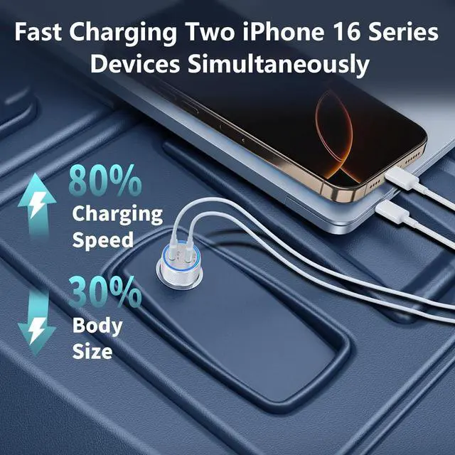 Alt view image 7 of 7 - [ MFi Certified] iPhone Car Charger 60W Dual PD USB-C Poewr Cigarette Lighter USB-C Car Carplay Fast Charger + 2Pack Type-C to Lightning Cable for iPhone 14 13 12 11 Pro XS XR X SE iPad