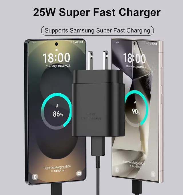 Alt view image 2 of 6 - S25 S24 S23 S22  Fast Charger USB Type C Charger 25W Android Phone Charger Fast Charging Block & 10ft USB C Chargers Cable Cord for  Galaxy S25/S24/S23/S22/S21/S20/Plus/Ultra/FE Black