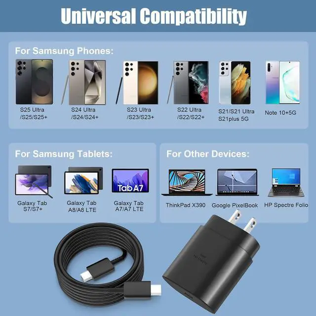 Alt view image 5 of 6 - S25 S24 S23 S22  Fast Charger USB Type C Charger 25W Android Phone Charger Fast Charging Block & 10ft USB C Chargers Cable Cord for  Galaxy S25/S24/S23/S22/S21/S20/Plus/Ultra/FE Black