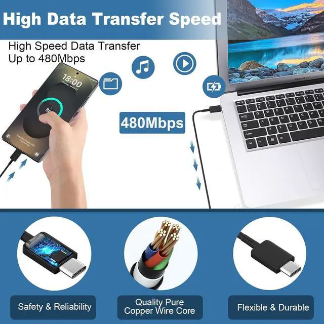 Alt view image 6 of 6 - S25 S24 S23 S22  Fast Charger USB Type C Charger 25W Android Phone Charger Fast Charging Block & 10ft USB C Chargers Cable Cord for  Galaxy S25/S24/S23/S22/S21/S20/Plus/Ultra/FE Black