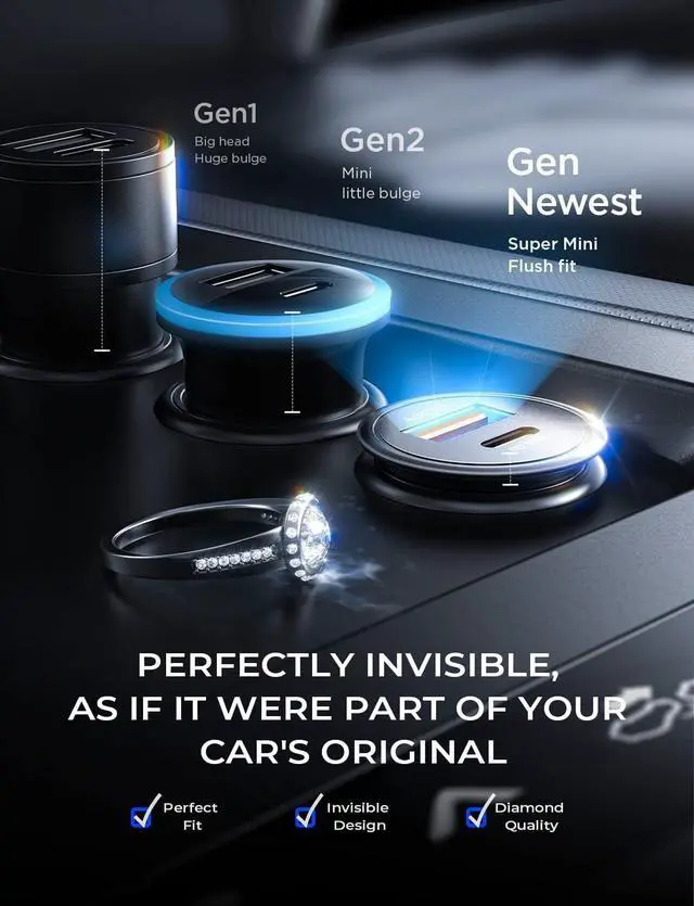 Alt view image 3 of 7 - AINOPE 67.5W 99% Invisible Super Mini Car Charger USB C Fast Charging,All Metal Cigarette Lighter Adapter PD&QC Type C Car Charger Adapter for iPhone 16 Pro Max 15 14 13 12,Samsung Galaxy S25,Android