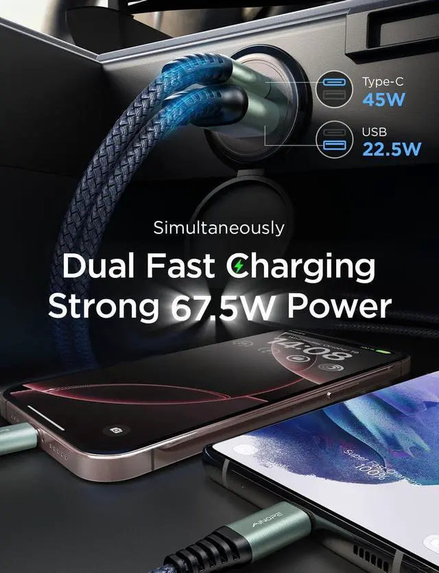 Alt view image 4 of 7 - AINOPE 67.5W 99% Invisible Super Mini Car Charger USB C Fast Charging,All Metal Cigarette Lighter Adapter PD&QC Type C Car Charger Adapter for iPhone 16 Pro Max 15 14 13 12,Samsung Galaxy S25,Android