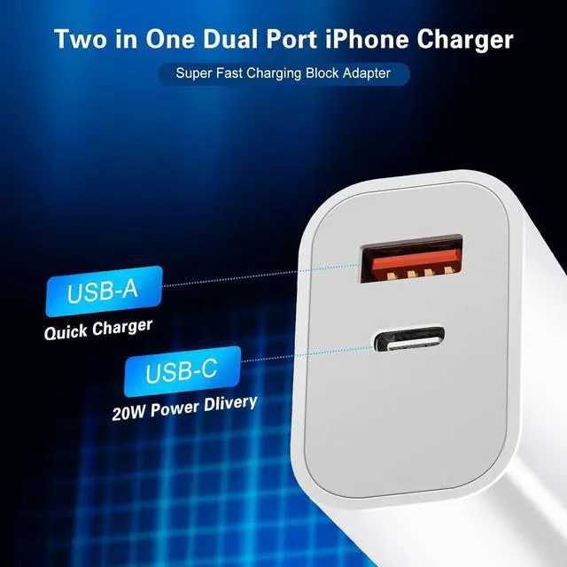 Alt view image 5 of 7 - Fast Charger iPhone,Dual Port A/C iPhone Charger Fast Charging Adapter,2Pack Quick Double iPhone Wall Charger Block,Apple Charger Block 10FT USBC to Lightning Cable for iPhone 14/13/12/11/ProMax/XS/XR