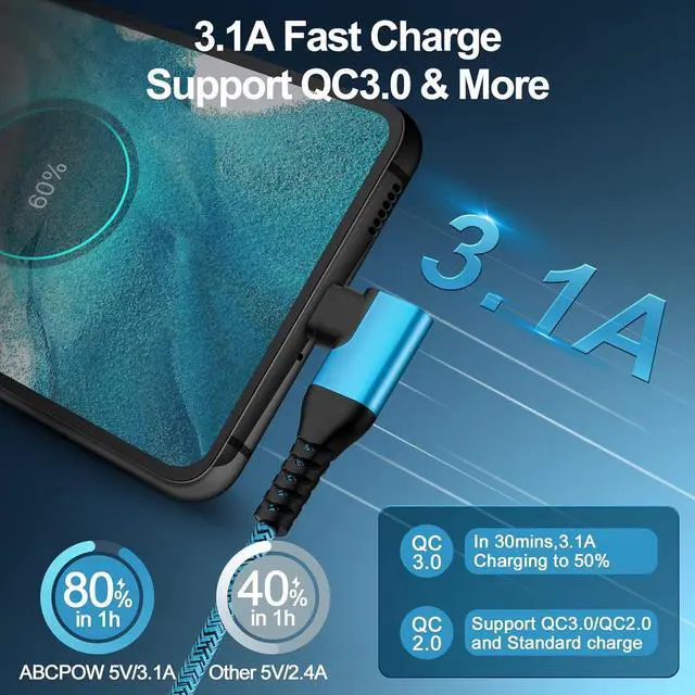 Alt view image 2 of 7 - USB C Android Phone Charger Cable Fast Charging 3.1A Power Cord 3 Pack 6FT 90 Degree Type A to C for Google Pixel 9 Pro XL 8a 8 7a 7 Pro,Samsung Galaxy A16 A35 A14 A54 S24 S23 Ultra A15 A25 S22 S21 FE
