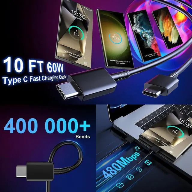 Alt view image 3 of 6 - Type C Charger Fast Charging 10FT Cord 25W  Super Fast Charger Android Phone Charger Block for  Galaxy S25/S25 Ultra/S25+/S24/S24+/S24 Ultra/S23/S23 Ultra/S23+/S22/S21/S20/Note 20/10