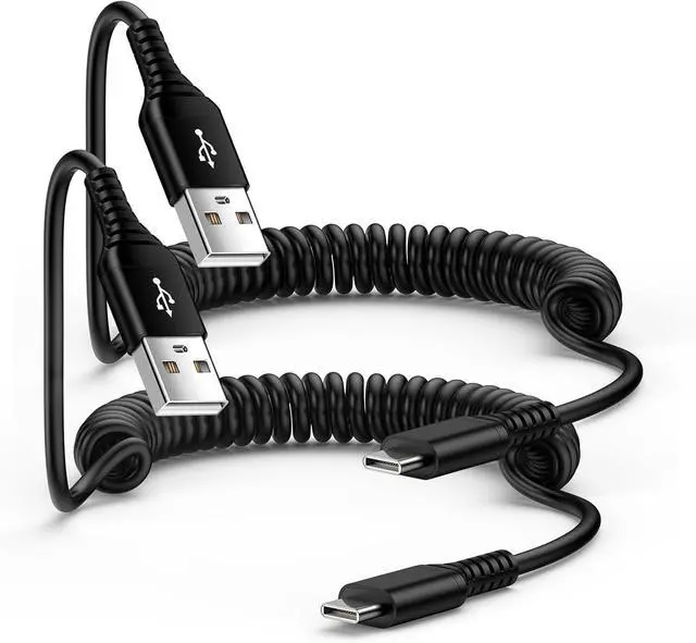 Main image of Android Auto USB C Cable for Car  Charger Cord Type C Fast Charging Coiled Cell Phone Power Cord 3FT 2Pack for  Galaxy A17 A36 A16 A14 5G A54 S25 S24 S23 S22 S21 S20 A53 Pixel 8 7a 7 6a