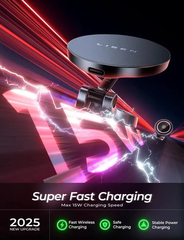 Alt view image 3 of 7 - LISEN for iPhone 17 Magsafe Car Mount Charger, 15W Fast Charging Magnetic Wireless Car Charger [Mini & Metal], 2025 Ultra Magnetic Car Phone Holder Dashboard for iPhone 17 Pro Max Air 16 15 14