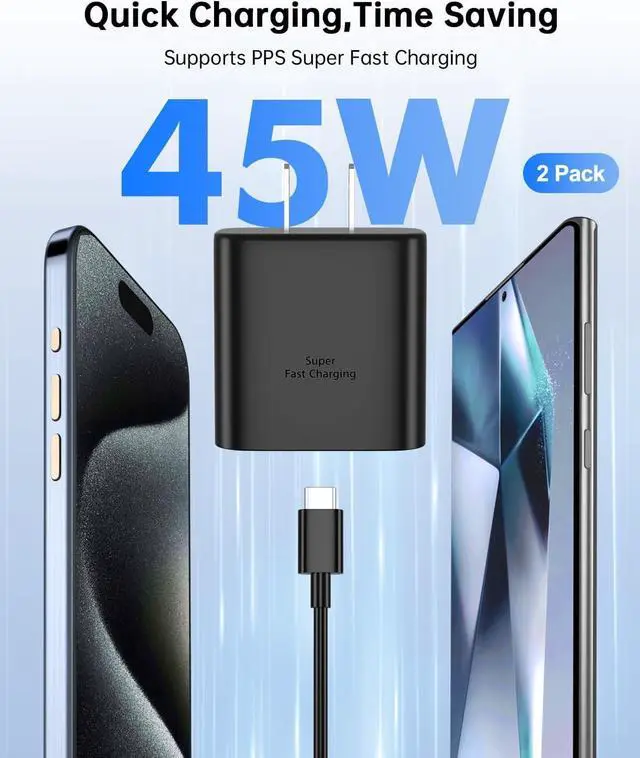 Alt view image 2 of 7 - 45W Fast Charger USB C for Sam-Sung 2Pack Fast Charging with 6FT Type C Cable for Sam-Sung Galaxy S25 Ultra S24/S23 Ultra,S25/S24/S23/S22,Z Fold 5 6/Z Flip 5 6,Galaxy Tab S10/S9/S8 PPS Wall Charger