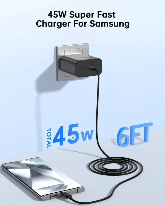 Alt view image 3 of 7 - 45W Fast Charger USB C for Sam-Sung 2Pack Fast Charging with 6FT Type C Cable for Sam-Sung Galaxy S25 Ultra S24/S23 Ultra,S25/S24/S23/S22,Z Fold 5 6/Z Flip 5 6,Galaxy Tab S10/S9/S8 PPS Wall Charger