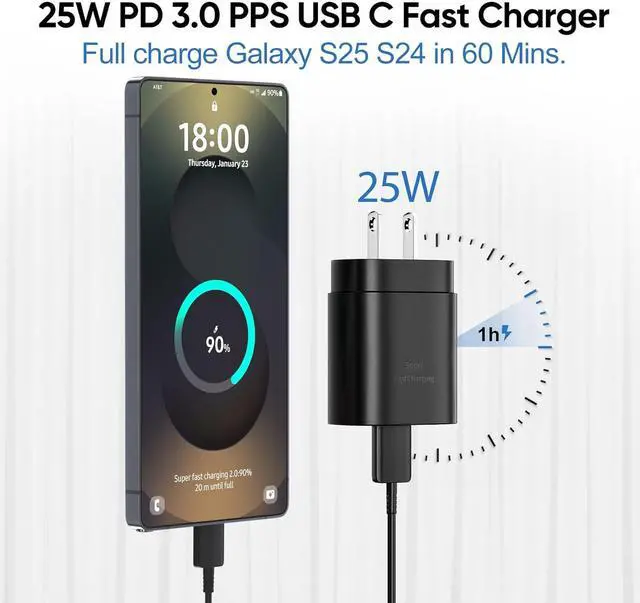 Alt view image 2 of 7 - S25 S24 Ultra Charger 25W Super Fast USB C Charger Block & 10FT Android Phone Type C Charger Cable Cord for Samsung Galaxy S24 Ultra/S24+/S24/S23 Ultra/S23/S22 Ultra/S22/S21/S20 /Note10 20-Black