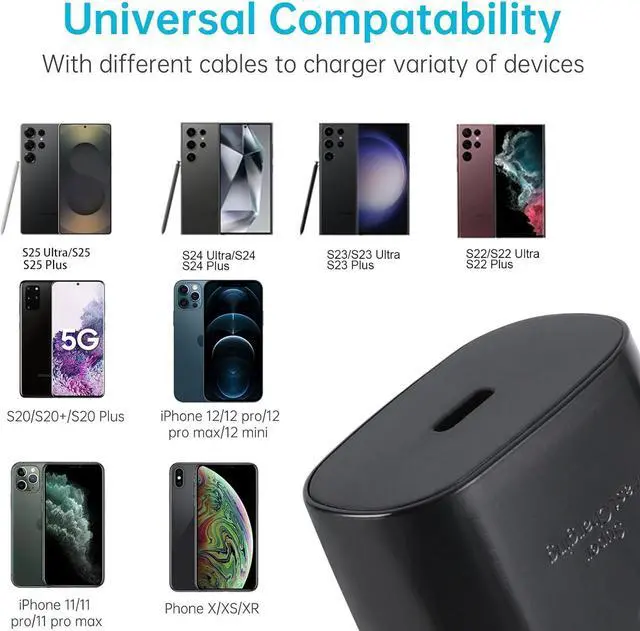 Alt view image 3 of 7 - S25 S24 Ultra Charger 25W Super Fast USB C Charger Block & 10FT Android Phone Type C Charger Cable Cord for Samsung Galaxy S24 Ultra/S24+/S24/S23 Ultra/S23/S22 Ultra/S22/S21/S20 /Note10 20-Black