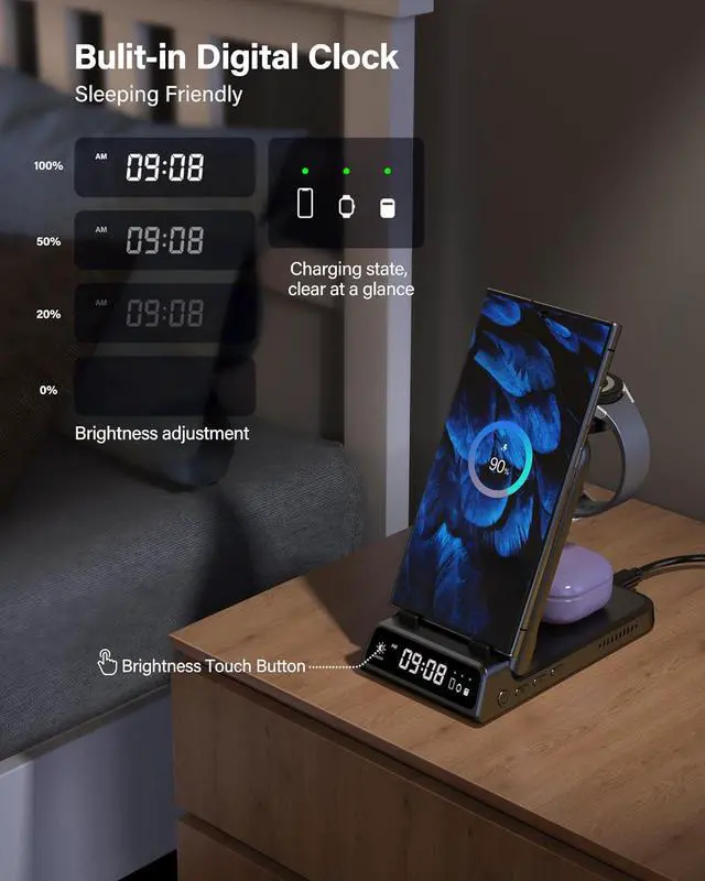 Alt view image 5 of 7 - Charging Station for Samsung Galaxy S25 Ultra/Watch 7/Buds 3, SwanScout 703S, Wireless Charger for Galaxy S25+/S25/S24 Ultra/S24+/S24/S23/S22, Galaxy Watch Ultra/6/5/4, Galaxy Buds (No Adapter)