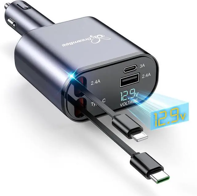 Main image of Retractable Car Charger,66W 4 in 1 Super Fast Charge Car Phone Charger,Retractable Cables (31.5 inch) and 2 USB Ports Car Charger Adapter for iPhone 15/14/13/12 Pro Max XR,iPad,Samsung,Pixel