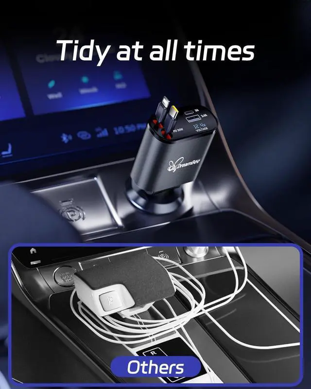 Alt view image 7 of 7 - Retractable Car Charger,66W 4 in 1 Super Fast Charge Car Phone Charger,Retractable Cables (31.5 inch) and 2 USB Ports Car Charger Adapter for iPhone 15/14/13/12 Pro Max XR,iPad,Samsung,Pixel