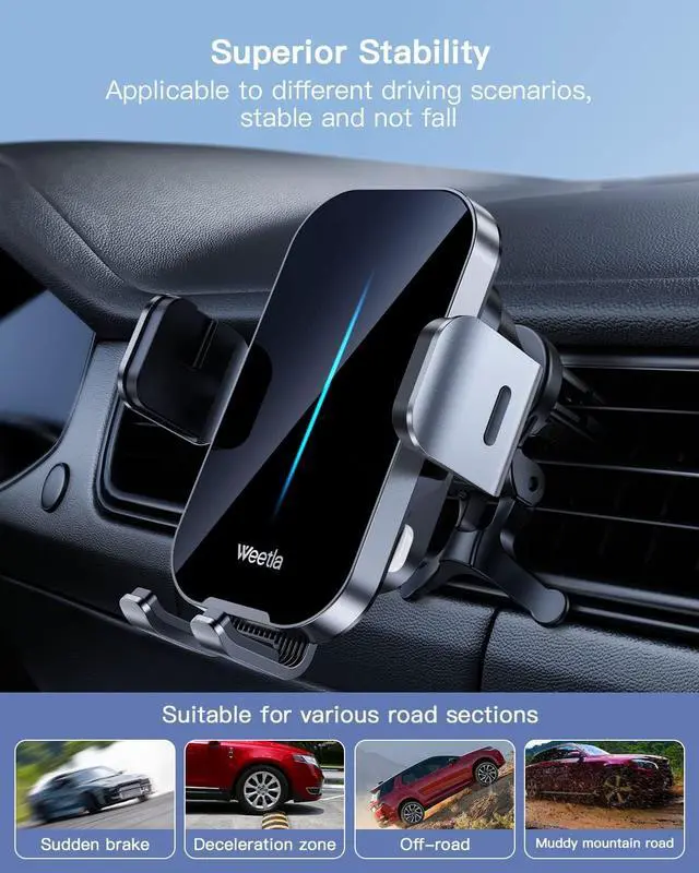 Alt view image 5 of 7 - 4  Weetla Wireless Car Charger,Charging Auto-Alignment, Air Vent 360° Adjustable Auto-Clamping Car Phone Holder Mount Wireless Charging for iPhone 15/14/13/12/11/Pro Max (Gray)