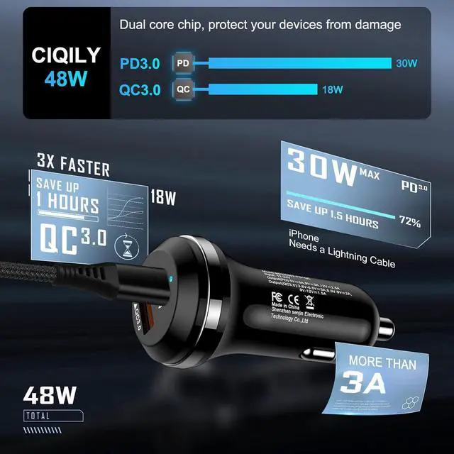 Alt view image 2 of 7 - Type C Android Charger Super Fast Charging Block for Samsung Galaxy A16 A15 A14 5G A54 S25 S24 S23 Ultra S22 S21 S20,48W Dual Port Car Adapter Quick Charger USB C Wall Charger with 3+6FT USB C Cable
