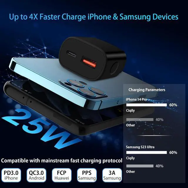 Alt view image 3 of 7 - Type C Android Charger Super Fast Charging Block for Samsung Galaxy A16 A15 A14 5G A54 S25 S24 S23 Ultra S22 S21 S20,48W Dual Port Car Adapter Quick Charger USB C Wall Charger with 3+6FT USB C Cable