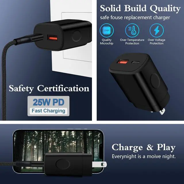 Alt view image 5 of 7 - Type C Android Charger Super Fast Charging Block for Samsung Galaxy A16 A15 A14 5G A54 S25 S24 S23 Ultra S22 S21 S20,48W Dual Port Car Adapter Quick Charger USB C Wall Charger with 3+6FT USB C Cable