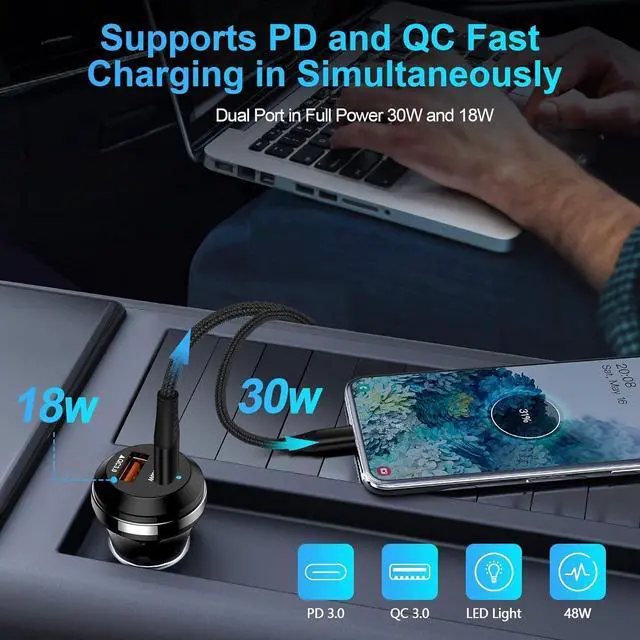 Alt view image 7 of 7 - Type C Android Charger Super Fast Charging Block for Samsung Galaxy A16 A15 A14 5G A54 S25 S24 S23 Ultra S22 S21 S20,48W Dual Port Car Adapter Quick Charger USB C Wall Charger with 3+6FT USB C Cable