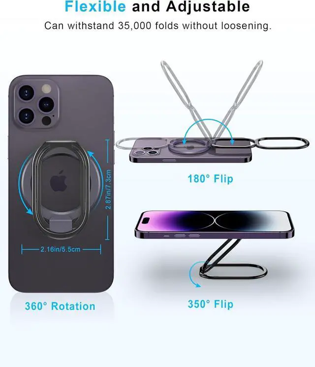 Alt view image 6 of 7 - 2025 Upgraded Mag Safe Phone Ring Holder, SUPERONE Adjustable Magnetic Kickstand & Removable Phone Grip Compatible with Wireless Charging Only for iPhone 16 & 15 & 14 & 13 & 12 Series - Purple