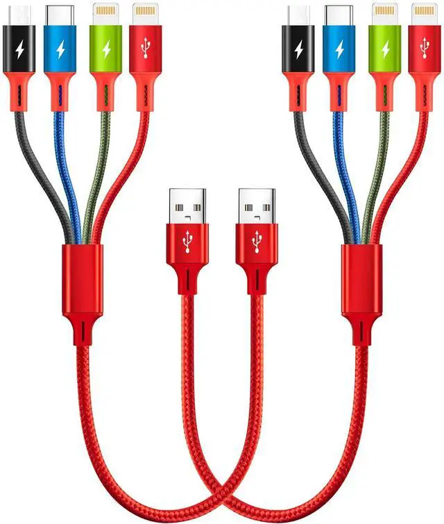 Main image of Multi Charging Cable, 1Ft/2Pack Multi Charging Cord, 4 in 1 Multi Charger Cable,Short Multi Charger,Fast Charging with IP/Type C/Micro USB Ports for Cell Phones/Tablets/Samsung Galaxy/LG/iPads & More