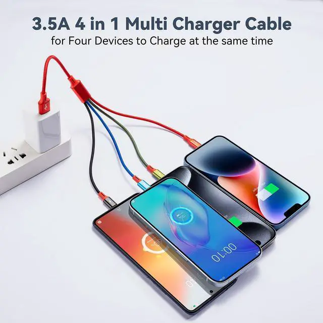 Alt view image 3 of 7 - Multi Charging Cable, 1Ft/2Pack Multi Charging Cord, 4 in 1 Multi Charger Cable,Short Multi Charger,Fast Charging with IP/Type C/Micro USB Ports for Cell Phones/Tablets/Samsung Galaxy/LG/iPads & More