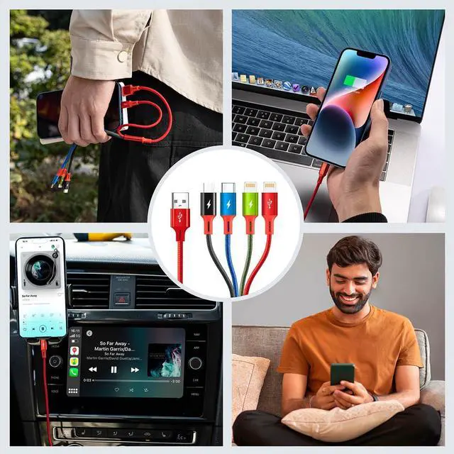 Alt view image 6 of 7 - Multi Charging Cable, 1Ft/2Pack Multi Charging Cord, 4 in 1 Multi Charger Cable,Short Multi Charger,Fast Charging with IP/Type C/Micro USB Ports for Cell Phones/Tablets/Samsung Galaxy/LG/iPads & More