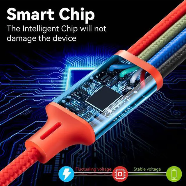 Alt view image 7 of 7 - Multi Charging Cable, 1Ft/2Pack Multi Charging Cord, 4 in 1 Multi Charger Cable,Short Multi Charger,Fast Charging with IP/Type C/Micro USB Ports for Cell Phones/Tablets/Samsung Galaxy/LG/iPads & More