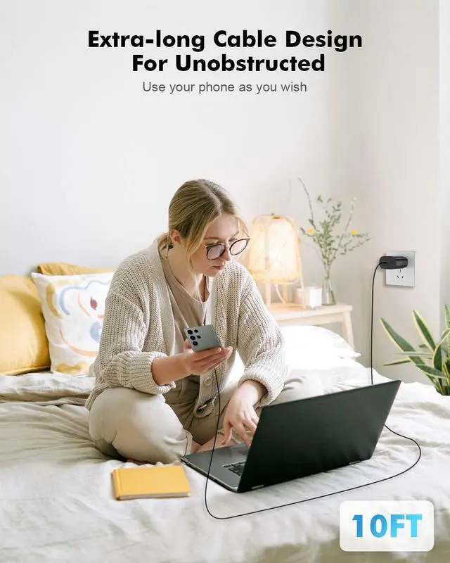 Alt view image 7 of 7 - 25W Super Fast Charger Type C 2 Pack with 10FT USB C Cable Fast Charging for Sam-Sung Galaxy S23 Ultra Charger S23/S23+/S22 Ultra/S22+/S22/S21/S20/Z Fold 4,3/Z Flip 4,3 S10/S9/S8