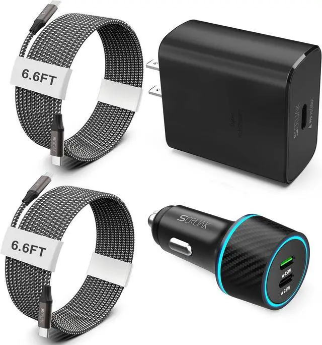 Main image of S24 S25 Ultra Charger Type C, SCRUAK 45W PPS Super Fast USB-C Wall/Car Charger for Samsung Galaxy S25 Ultra/S25+/S25/S24 Ultra/S24+/S23/S22/S20/Note 20/Note 10+(with 2X 6.6FT 5A Type C Cable)