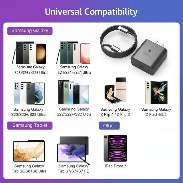 Alt view image 5 of 7 - 45W USB C Charger - Super Fast Type C Charging Fit Samsung Galaxy S25 S24 S23 Ultra,S25 S25+ S24 S24+ S23 S23+ S22 Ultra S22+ and More Series,PPS Wall Android Phone Charger & 6ft C Cable Cord1 Pack