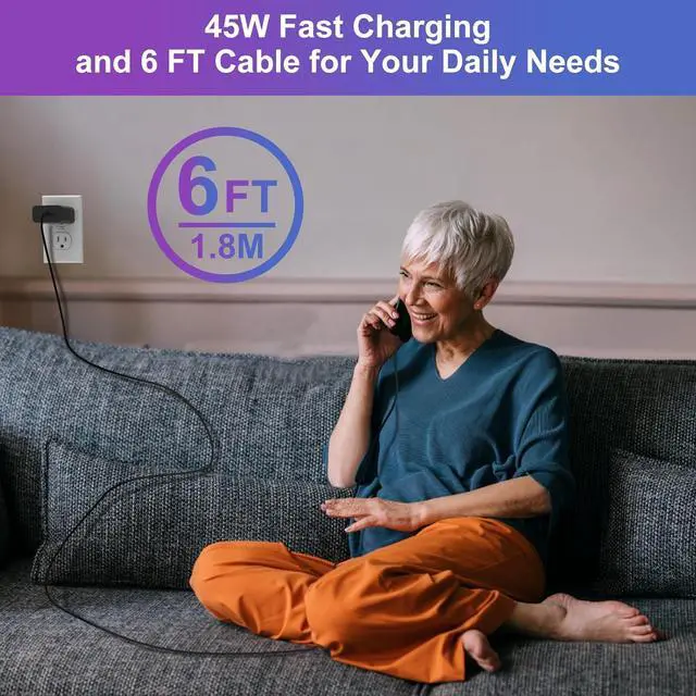 Alt view image 7 of 7 - 45W USB C Charger - Super Fast Type C Charging Fit Samsung Galaxy S25 S24 S23 Ultra,S25 S25+ S24 S24+ S23 S23+ S22 Ultra S22+ and More Series,PPS Wall Android Phone Charger & 6ft C Cable Cord1 Pack