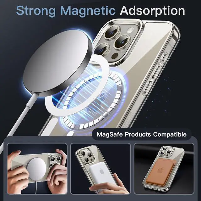 Alt view image 3 of 7 - JETech Magnetic Case for iPhone 15 Pro Max 6.7-Inch Compatible with MagSafe Wireless Charging, Shockproof Phone Bumper Cover, Anti-Scratch Clear Back (Clear)