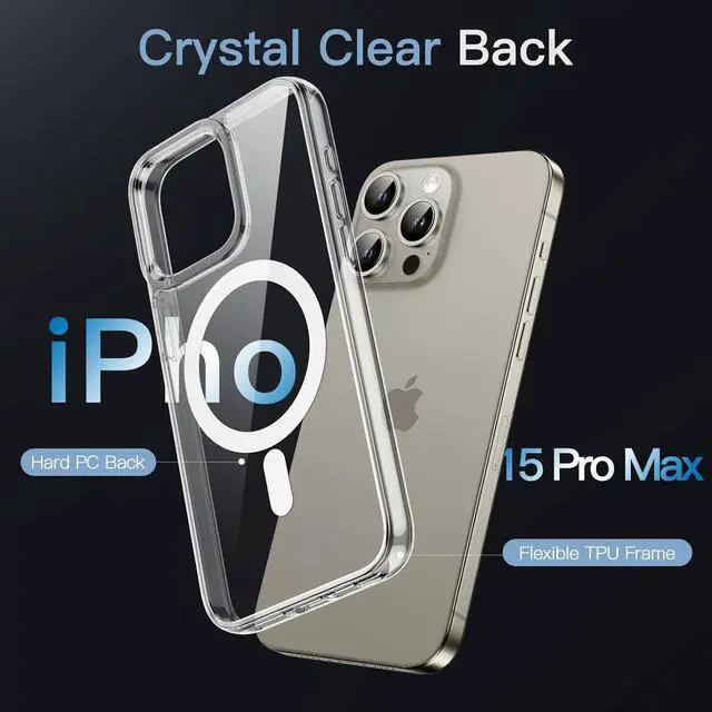 Alt view image 4 of 7 - JETech Magnetic Case for iPhone 15 Pro Max 6.7-Inch Compatible with MagSafe Wireless Charging, Shockproof Phone Bumper Cover, Anti-Scratch Clear Back (Clear)