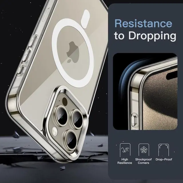 Alt view image 6 of 7 - JETech Magnetic Case for iPhone 15 Pro Max 6.7-Inch Compatible with MagSafe Wireless Charging, Shockproof Phone Bumper Cover, Anti-Scratch Clear Back (Clear)