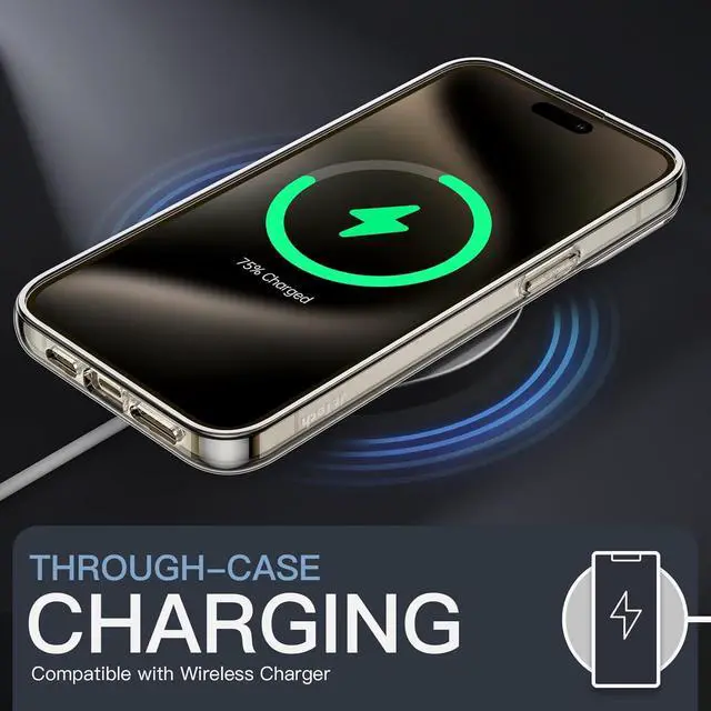 Alt view image 7 of 7 - JETech Magnetic Case for iPhone 15 Pro Max 6.7-Inch Compatible with MagSafe Wireless Charging, Shockproof Phone Bumper Cover, Anti-Scratch Clear Back (Clear)